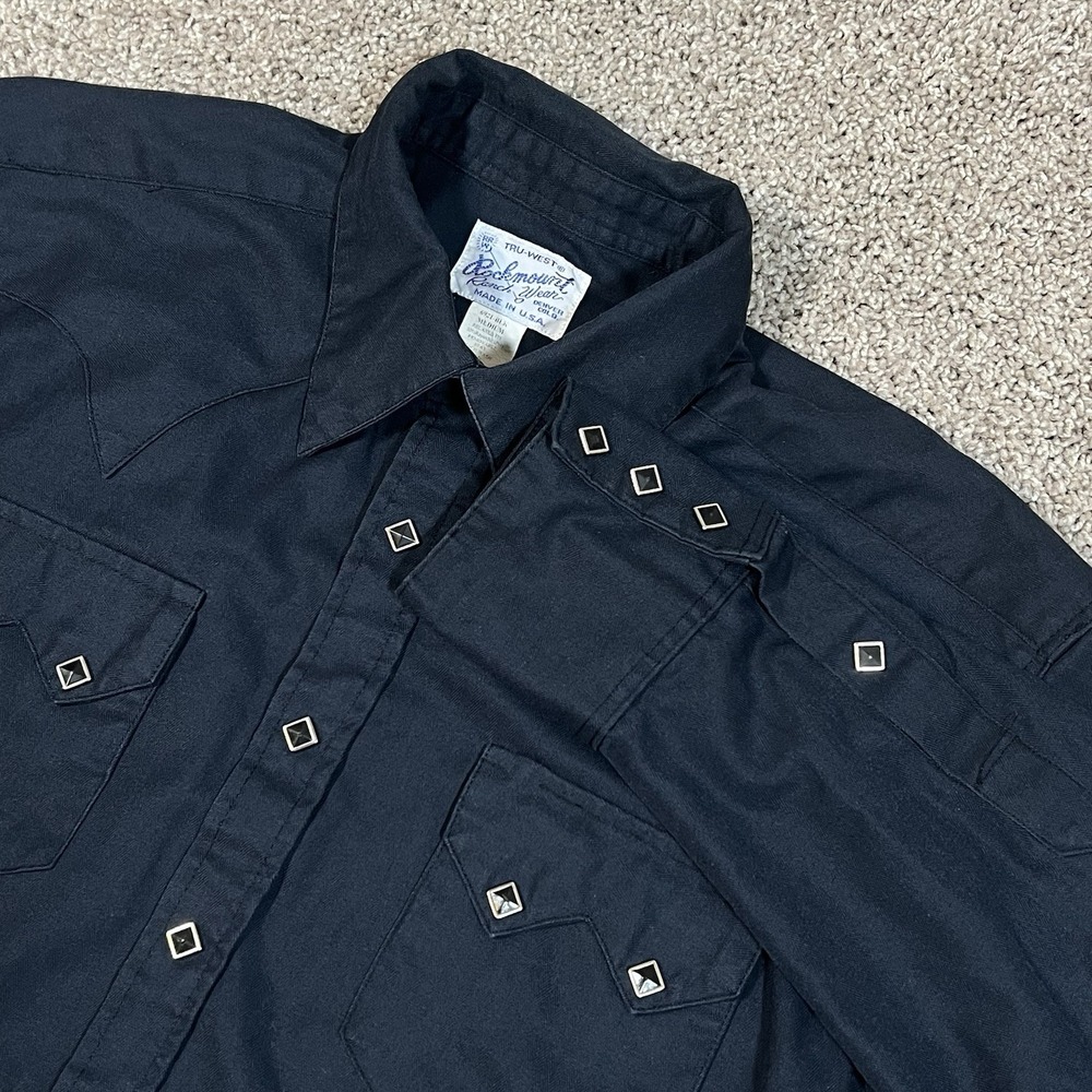 VTG Rockmount Ranch Wear Sawtooth Pocket Snap Button Shirt M Black USA Western